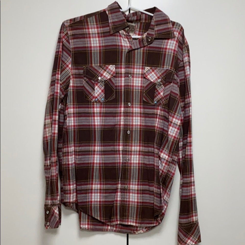 Vintage Red: Men’s Plaid Shirt : Size M